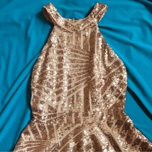 Windsor (Rose?) Gold Sequined Skater Dress, size XS